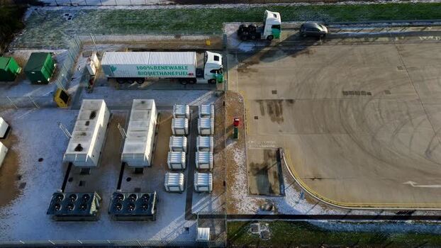 Aerial view of CNG pumps in Corby United Kingdom.