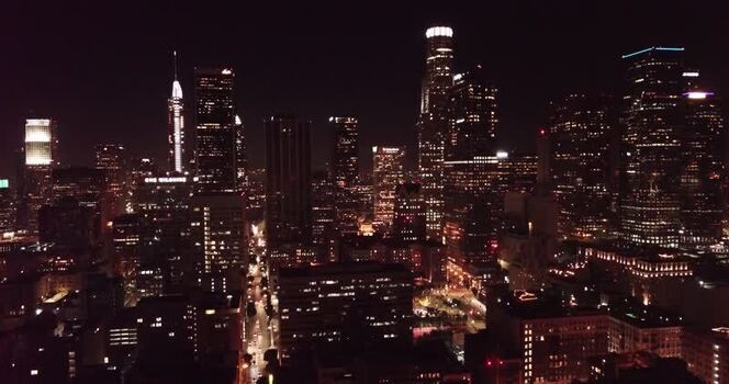 Aerial view of the illuminated downtown skyline United States. Aerial view of the illuminated downtown skyline United States.