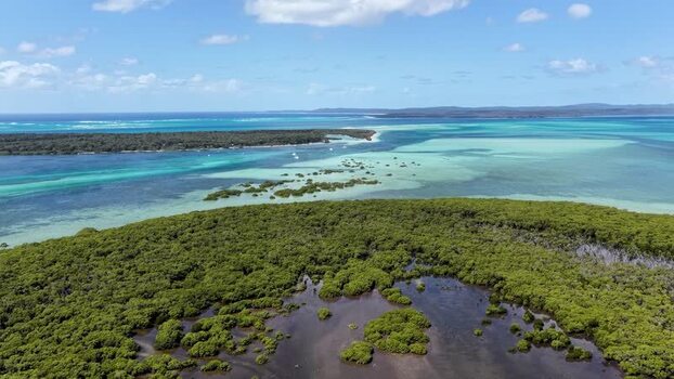 Aerial view of Day s Gutter sand bank at Moreton Island Australia.