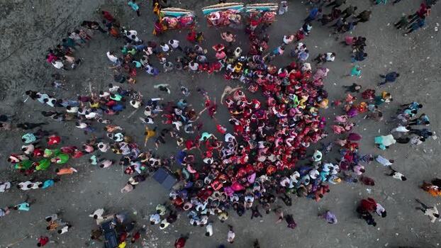 Aerial view of a large crowd gathered on the ground Bangladesh.