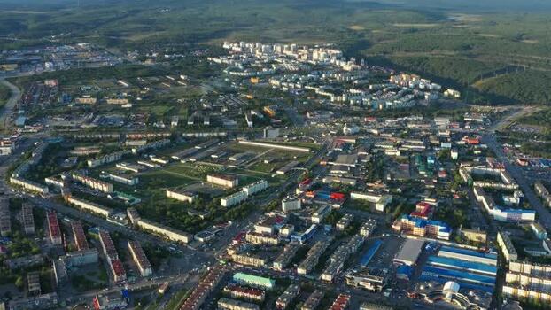 Aerial view of Petropavlovsk Kamchatskiy urban landscape Russia.