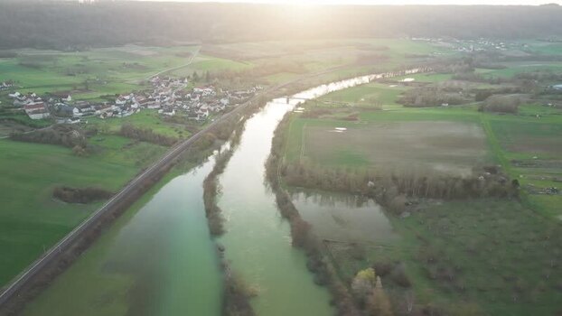 Aerial view of bridge over Marne river France.