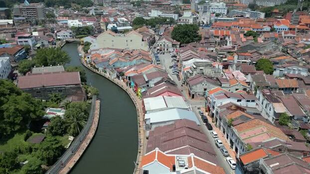 Aerial view of Malacca historic riverfront in Malacca Malaysia. Aerial view of Malacca historic riverfront in Malacca Malaysia.