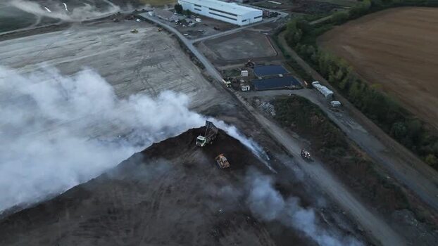Aerial view of industrial site in Sremska Mitrovica Serbia.