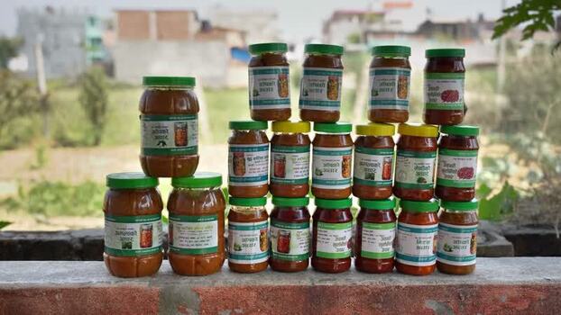 View of jars of pickles stacked on a wall in Dhangadhi Nepal. View of jars of pickles stacked on a wall in Dhangadhi Nepal.