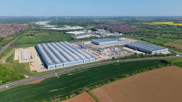 Aerial view of Symmetry Park Kettering warehouses United Kingdom. Aerial view of Symmetry Park Kettering warehouses United Kingdom.