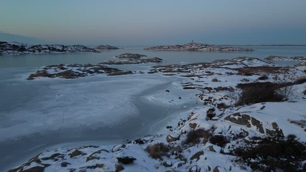 Aerial view of snow covered islands Sweden.