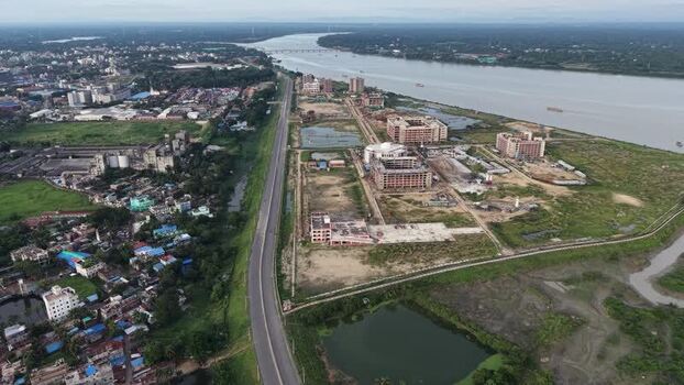 Aerial view of Kalurghat New Riverview Road in Bakalia Bangladesh.