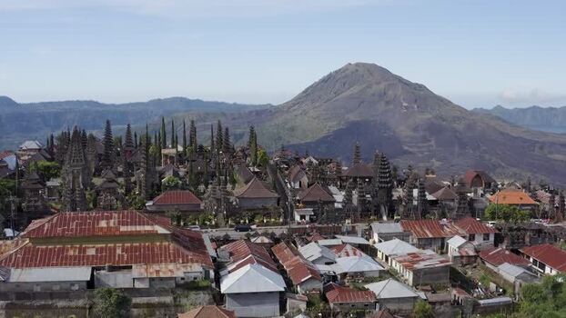 Aerial view of Pura Ulun Danu Batur temple and Mount Batur Indonesia. Aerial view of Pura Ulun Danu Batur temple and Mount Batur Indonesia.