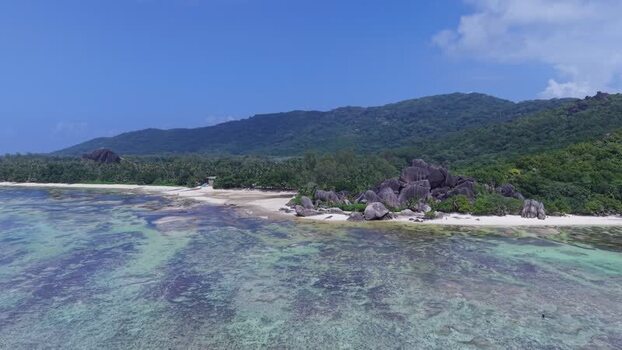 Aerial view of Anse Reunion beach Seychelles.