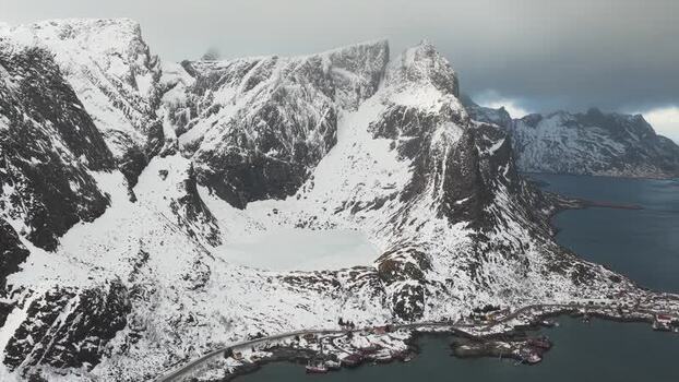 Aerial view of Reinebringen mountain Norway.