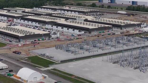 Aerial view of data center construction in New Carlisle United States. Aerial view of data center construction in New Carlisle United States.