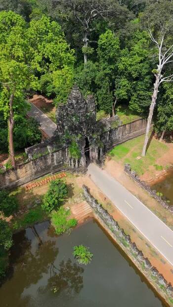 Aerial view of Angkor Thom gate in Krong Siem Reap Cambodia. Aerial view of Angkor Thom gate in Krong Siem Reap Cambodia.