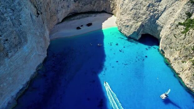 Aerial view of Navagio Beach and shipwreck in Zakynthos Greece.