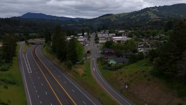 Aerial view of Highway 101 and Garberville United States. Aerial view of Highway 101 and Garberville United States.