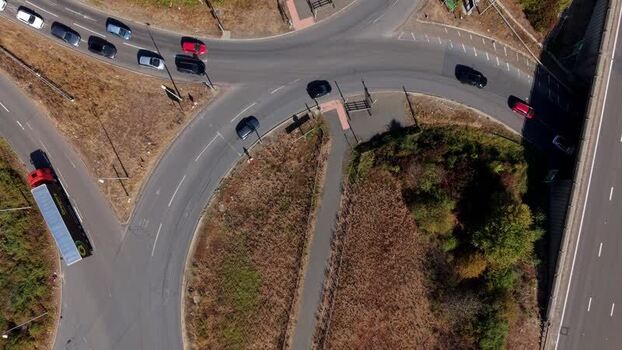 Aerial view of A1 motorway traffic flow in Huntingdon United Kingdom. Aerial view of A1 motorway traffic flow in Huntingdon United Kingdom.
