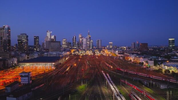 Aerial view of Hauptbahnhof and the city skyline Germany.