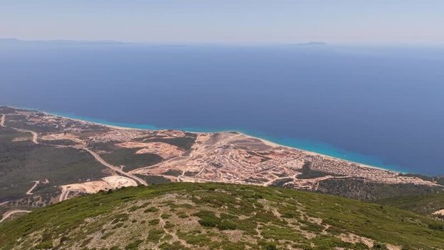 Aerial view of the rugged coastline in Himare Albania.