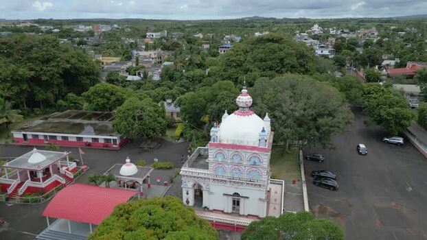 Aerial view of Cap Malheureux temple in Mauritius.