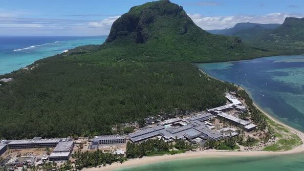 Aerial view of Le Morne Brabant and coastal resort Mauritius.