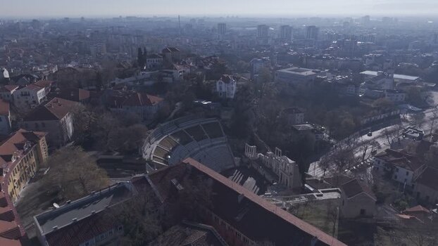 Aerial view of Roman Theatre of Philippopolis Bulgaria.