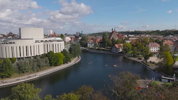 Aerial view of Opera Nova and river Brda Poland. Aerial view of Opera Nova and river Brda Poland.