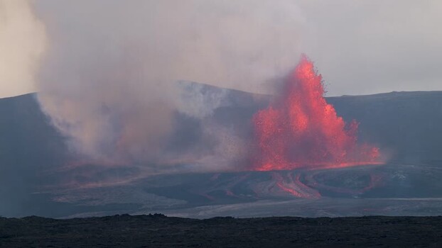View of a vibrant volcanic lava fountain United States.
