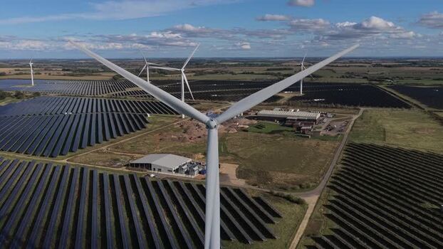 Aerial view of Chelveston wind and solar farm United Kingdom. Aerial view of Chelveston wind and solar farm United Kingdom.
