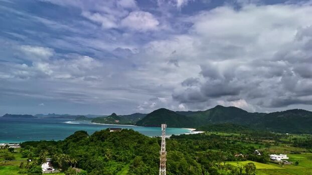 Aerial view of communication tower in Bali Indonesia.