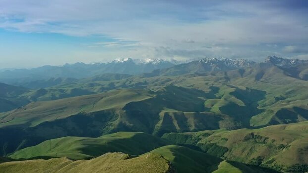 Aerial view of Bermamyt plateau and mountains Russia.