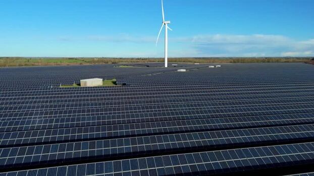 Aerial view of Chelveston Wind Farm United Kingdom.