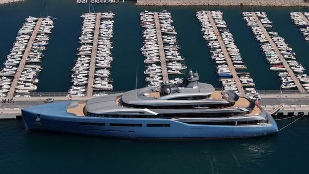 Aerial view of a luxury yacht at Mid Harbour Marina Gibraltar. Aerial view of a luxury yacht at Mid Harbour Marina Gibraltar.