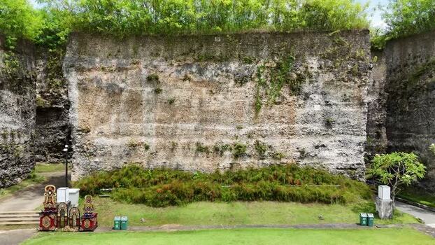 Aerial view of limestone cliffs at Garuda Wisnu Kencana Indonesia.