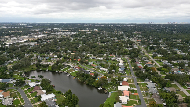 Aerial view of a residential neighborhood in Clearwater Florida United States.