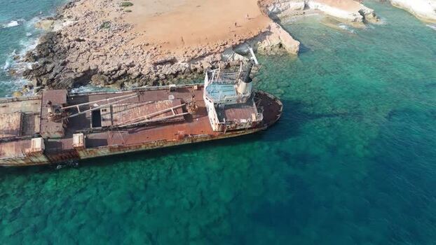 Aerial view of shipwreck off the coast of Cyprus.