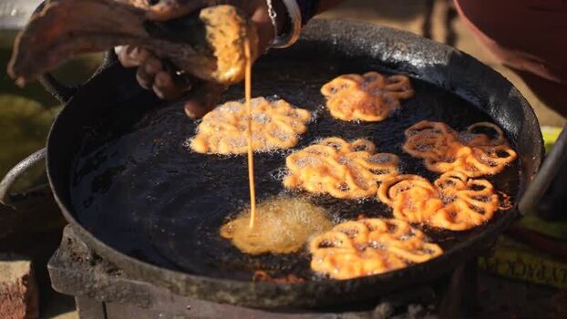 View of traditional Jalebi sweets being fried Nepal.
