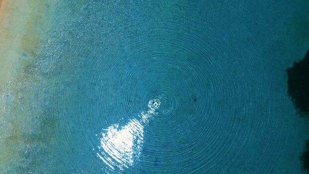 Aerial view of a person swimming in turquoise water Honduras. Aerial view of a person swimming in turquoise water Honduras.