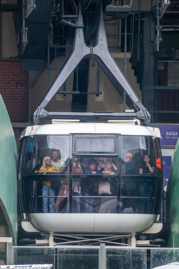 Rio de Janeiro Brazil 20 May 2026 View of the Sugarloaf Mountain cable car with tourists looking out from the windows at the station. Rio de Janeiro Brazil 20 May 2026 View of the Sugarloaf Mountain cable car with tourists looking out from the windows at the station.