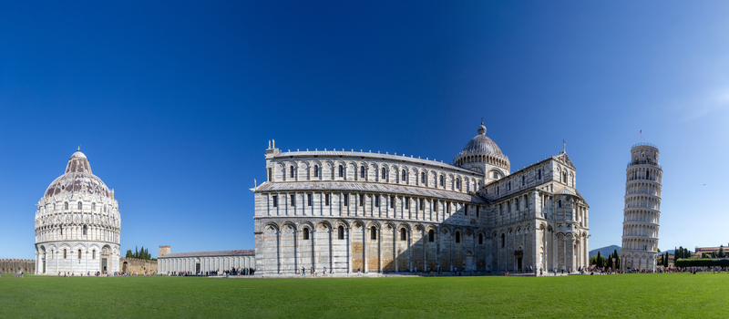 View of the Leaning Tower of Pisa the Pisa Cathedral and the Baptistery of St. John on the Piazza dei Miracoli in Pisa Toscana Italy. View of the Leaning Tower of Pisa the Pisa Cathedral and the Baptistery of St. John on the Piazza dei Miracoli in Pisa Toscana Italy.