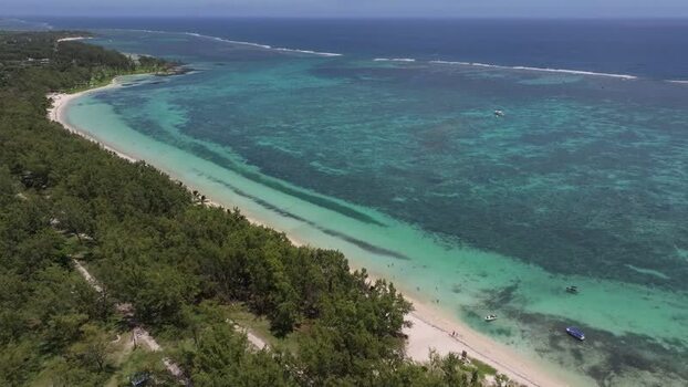 Aerial view of Belle Mare Beach Mauritius.
