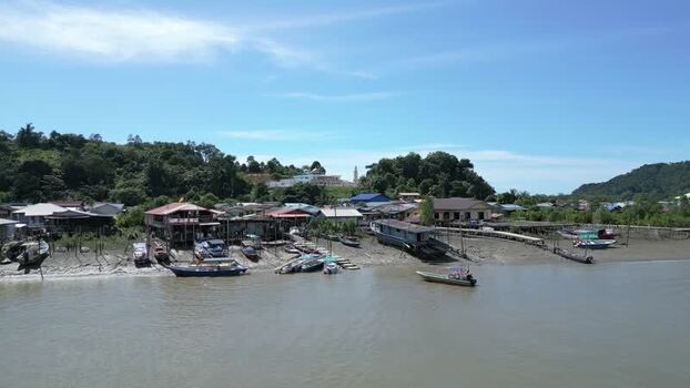 Aerial view of a coastal village in Sarawak Malaysia. Aerial view of a coastal village in Sarawak Malaysia.
