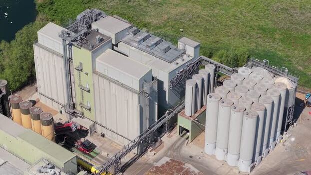 Aerial view of an industrial mill in Irchester United Kingdom.