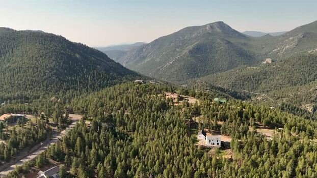 Aerial view of houses in the mountains of Coal Creek United States.