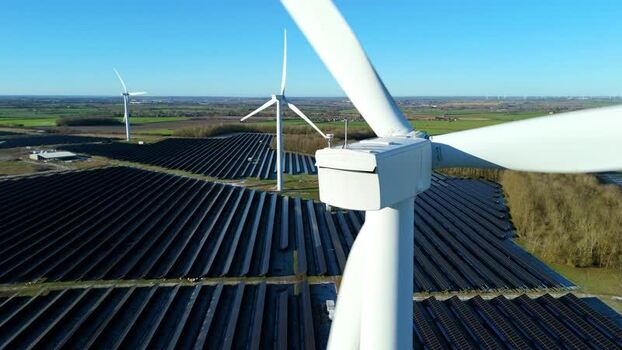 Aerial view of Chelveston Wind Farm United Kingdom.