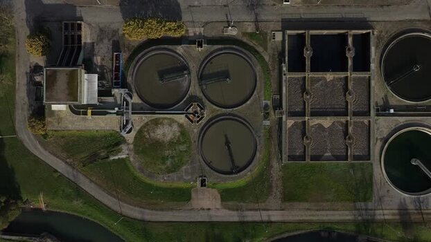 Aerial view of water treatment plant Portugal.