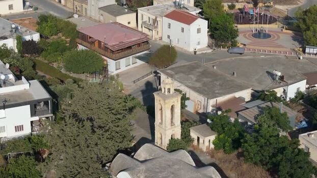 Aerial view of bell tower in Famagusta Northern Cyprus.