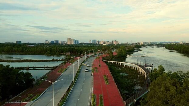 Aerial view of Iloilo Sunset Boulevard in Iloilo City Philippines.