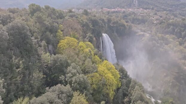 Aerial view of Marmore Falls in Umbria Italy.
