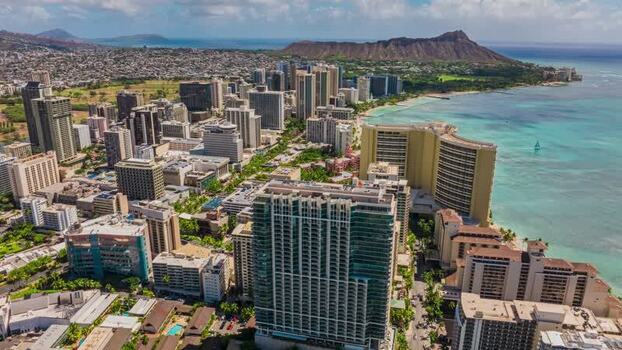 Aerial view of Honolulu skyline and Diamond Head United States.