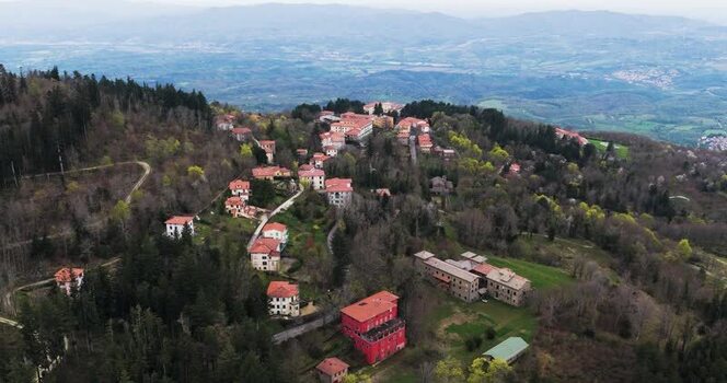 Aerial view of the village of Vallombrosa in the Tuscan forest Italy. Aerial view of the village of Vallombrosa in the Tuscan forest Italy.